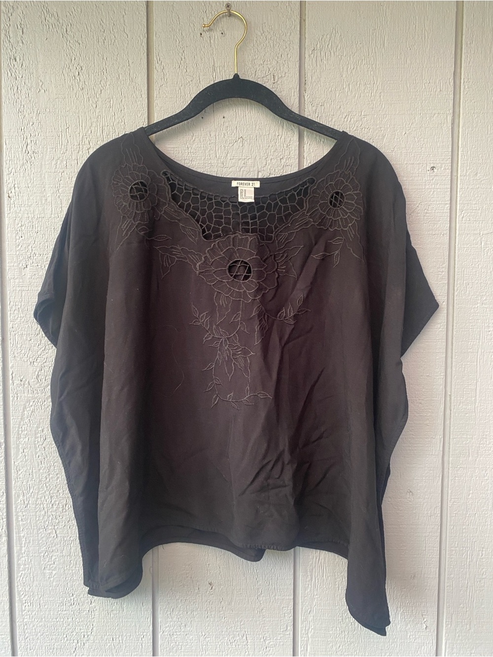 Forever 21 Black Embroidered Scoop-Neck Tunic Top